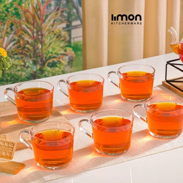 فنجان شیشه ای دسته دار 285 سی سی لیمون