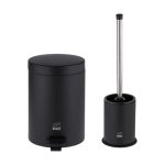 ست سطل زباله و فرچه کوتاه 3 لیتر مشکی درب فلزی بهازکالا کد 16154072