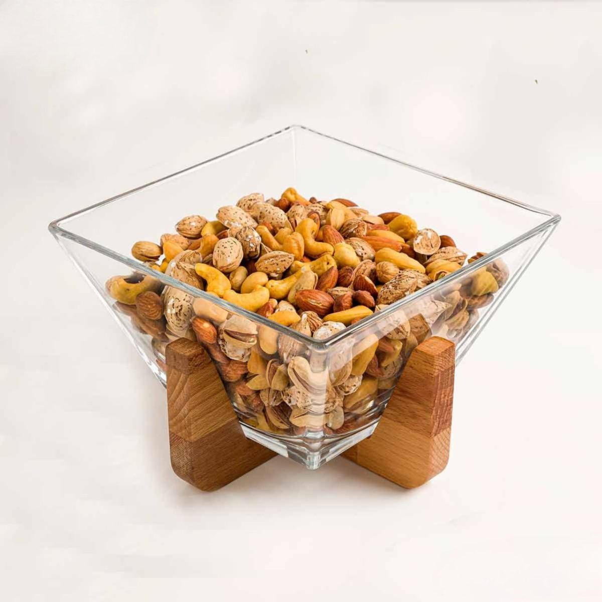 آجیل خوری شیشه ای پایه چوبی لیمون