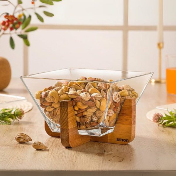 آجیل خوری شیشه ای پایه چوبی لیمون