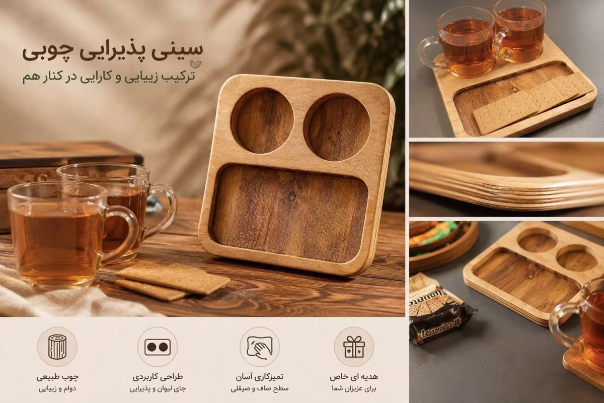 سینی سرو قهوه چوبی دو نفره رزیک وود - Image 2
