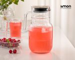 پارچ شیشه ای شیاردار 1.5 لیتر درب استیل لیمون