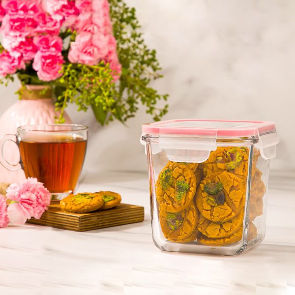 ظرف شیشه ای مربع دربدار860 میل لیمون