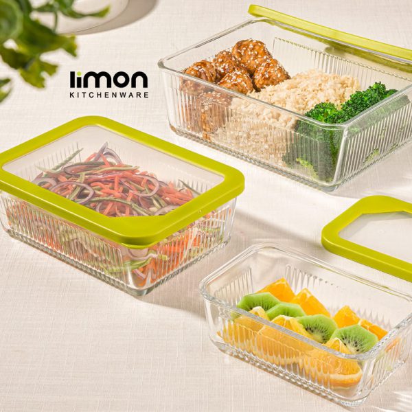ظرف شیشه ای دربدار شیاردار 450 میل لیمون