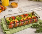 ظرف شیشه ای مستطیل دربدار 1/4 لیتر لیمون