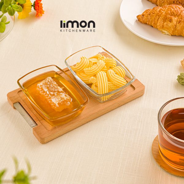 اردو خوری کوچک 2عددی پایه چوبی لیمون