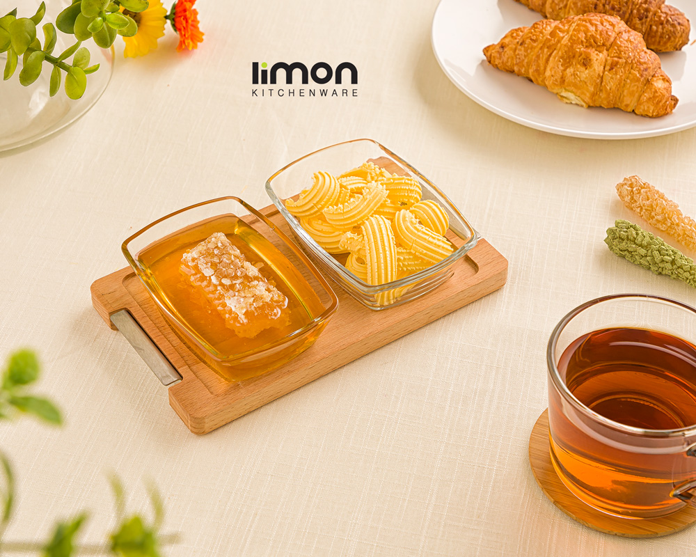 اردو خوری کوچک 2عددی پایه چوبی لیمون