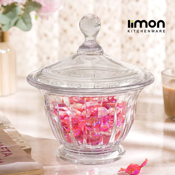 شکلات خوری گرد شیشه ای دربدار لیمون