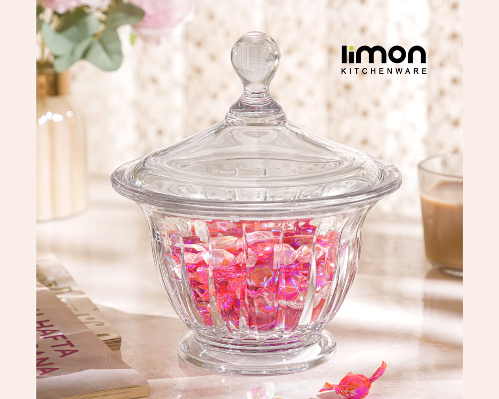 شکلات خوری گرد شیشه ای دربدار لیمون