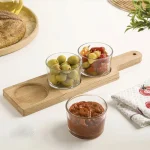 اردورخوری کاسه گرد 3 عددی پایه چوبی لیمون