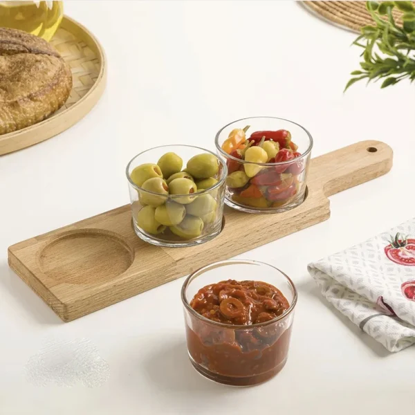 اردورخوری کاسه گرد 3 عددی پایه چوبی لیمون