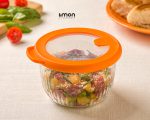 کاسه گرد شیشه ای دربدار 470 میل لیمون