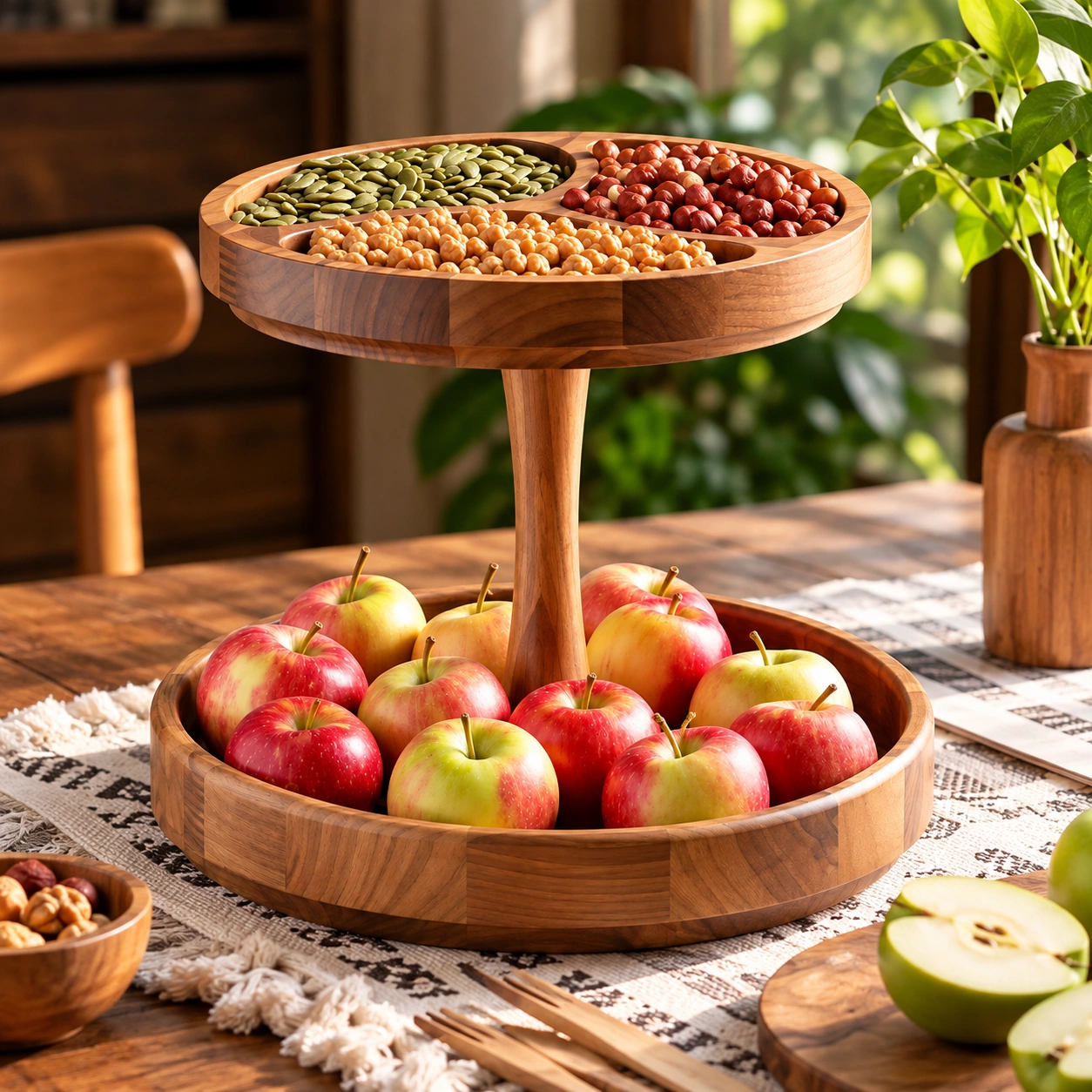 استند پذیرایی دو طبقه گرد چوبی اماهوم