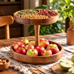 استند پذیرایی دو طبقه گرد چوبی اماهوم