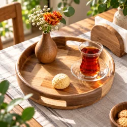 سینی گرد چوبی دسته دار اماهوم